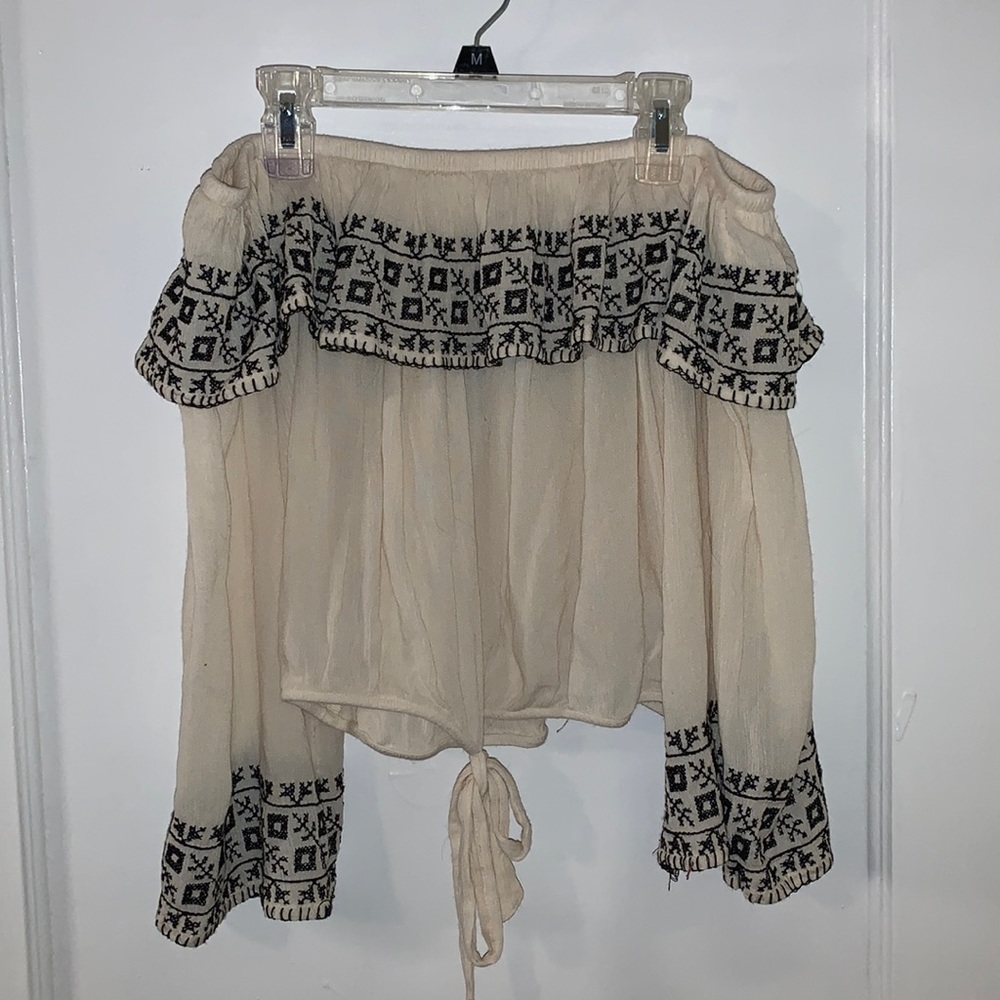 Off the shoulder cropped bell quarter sleeved top